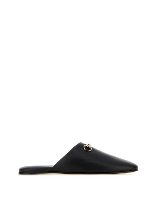 Gucci Black Nappa Leather Slippers