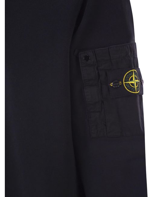 Stone Island Blue Regular Fit Crew Neck Sweatshirt With Seasonal Pocket for men