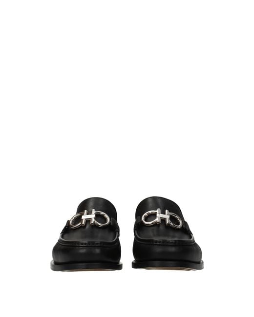 Ferragamo Black Rolo Moccasins Leather