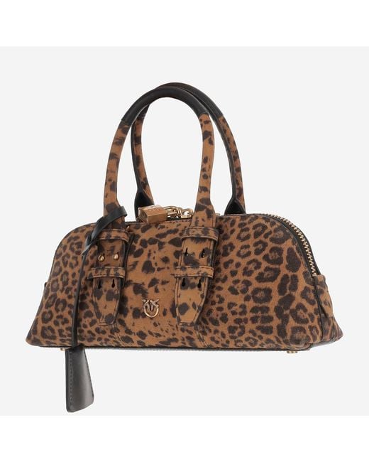 Pinko Brown Escape Horizontal Suede Bowling Bag