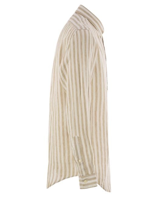 Polo Ralph Lauren Custom Fit Gestreepd Linnen Shirt in het Natural voor heren