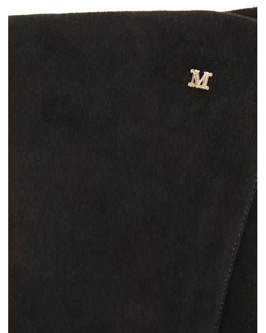 Max Mara Black Afideesuede Long Suede Nappa Gloves