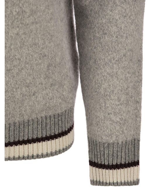 Peserico Gray Round Neck -Pullover in Wollseide und Kaschmirboucle 'gemustertem Garn