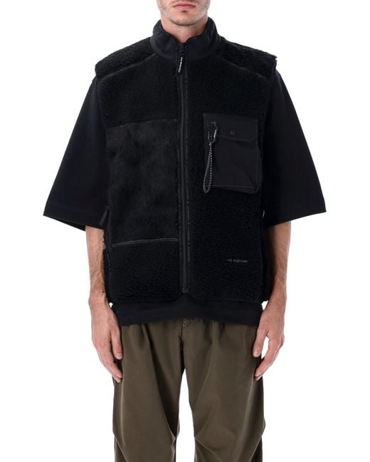 And Wander Black Mix Boa Patchwork Vest