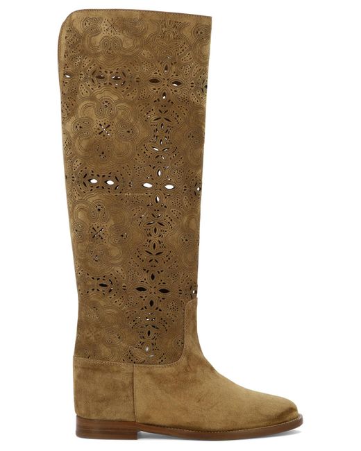 Via Roma 15 Natural Suede Boots With Inlays