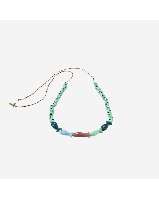 Sorbet Island Blue Fabric And Glass Bead Necklace