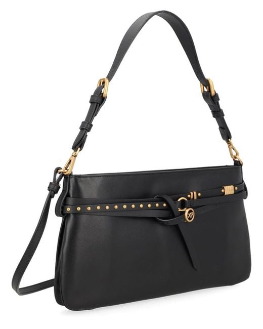 Pinko Black Studded Belted Shoulder Bag