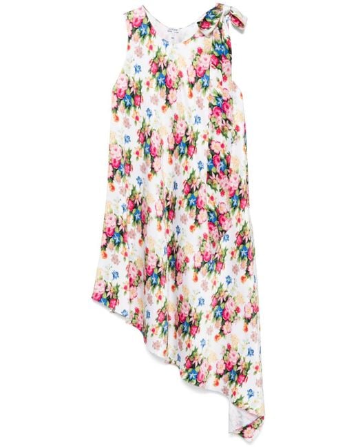 Loewe White Floral Silk Asymmetric Dress