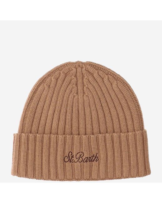 Mc2 Saint Barth Brown Wool Blend Beanie With Logo for men