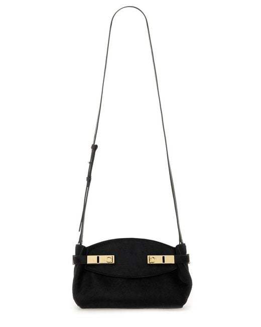 Ferragamo Black Mini Clutch With Short Hair Calf Detail
