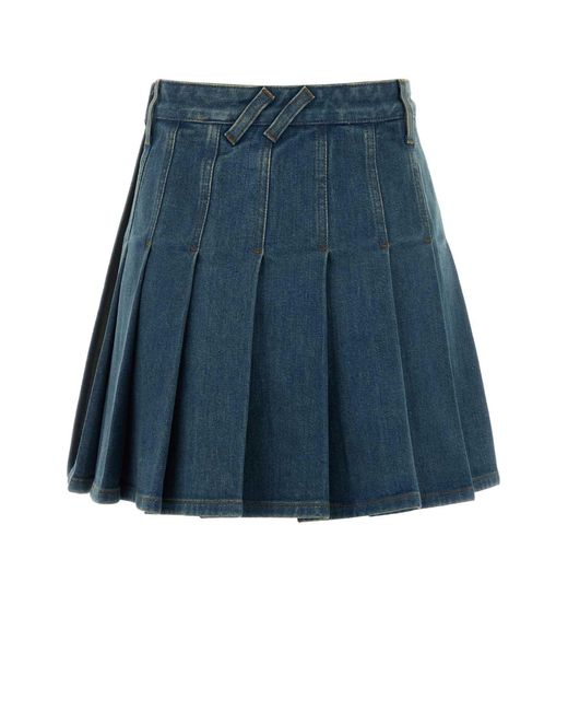 Burberry Blue Denim Pleated Skirt