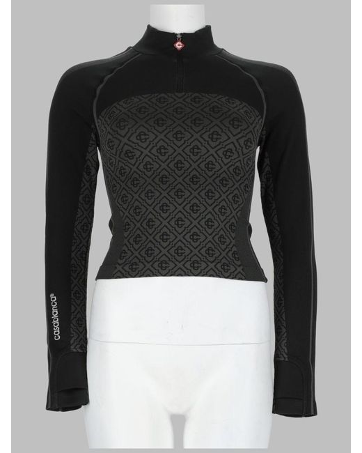 Casablanca Black Slim-Fit Long Sleeve Zip Mock Neck Top