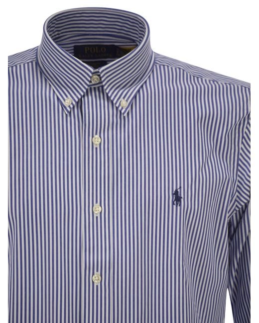 Polo Ralph Lauren Blue Striped Stretch Oxford Shirt