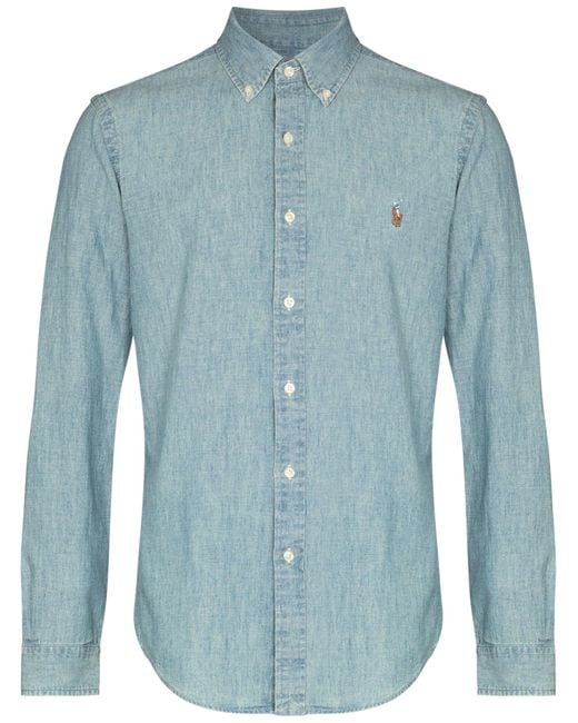 Polo Ralph Lauren Blue Slim-Fit Chambray Shirt for men