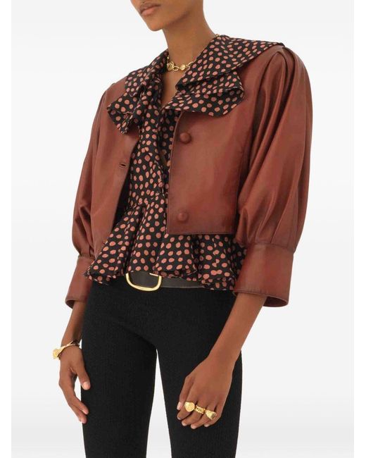 Chloé Red Lederjacke mit Puffärmeln