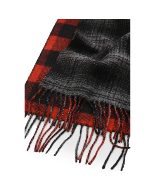 Woolrich Black Double Wool Check Scarf for men