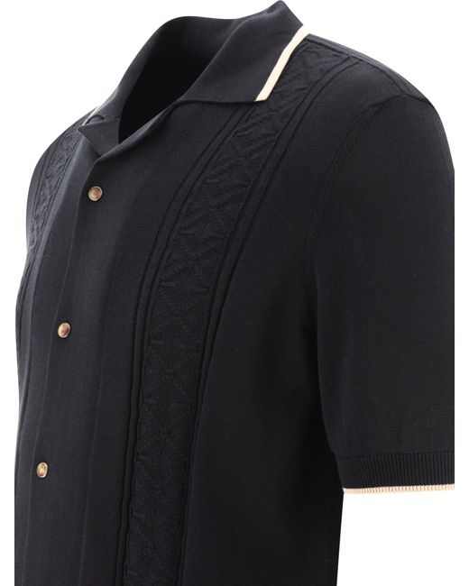 Brunello Cucinelli Baumwolle Jacquard Ribknit Polo -Hemd in Black für Herren
