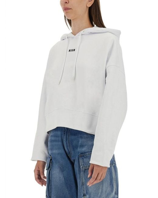MSGM White Logo Hood Sweatshirt