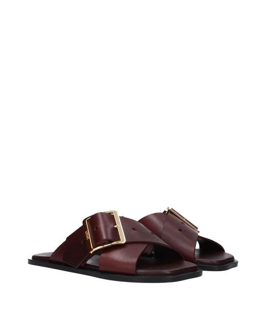 Loewe Brown Slippers And Clogs Leather/Burgundy