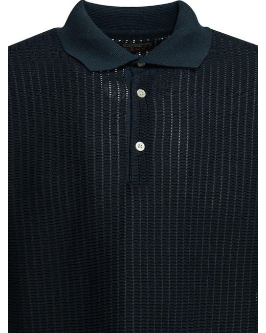 Beams Plus Black Paper Polyester Nylon Spandex Washi Yarn Polo Shirt