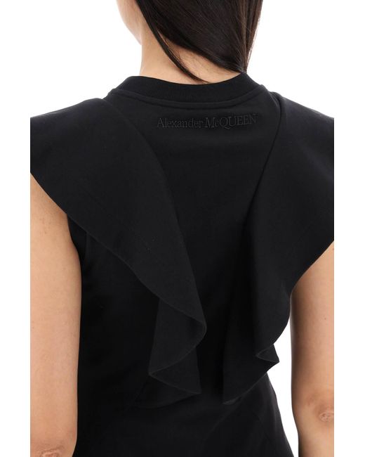 T-Shirt Smanicata Con Rouches di Alexander McQueen in Black