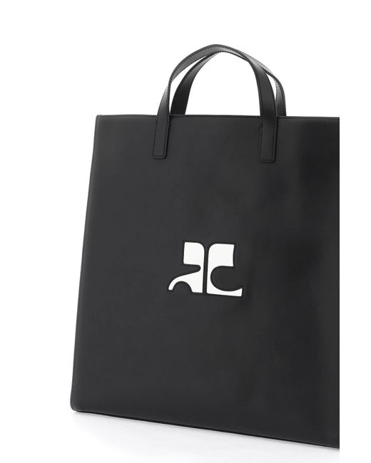 Courreges Courres Smooth Leather Heritage Tote Tas In 9 in het Black
