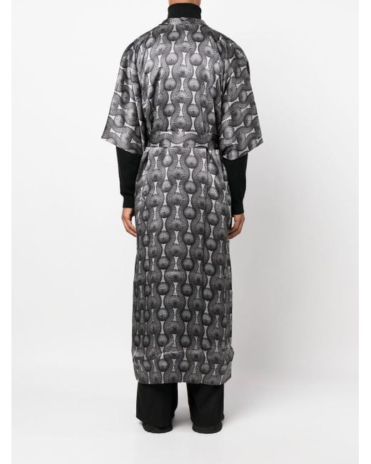 OZWALD BOATENG Gray Printed Silk Long Kimono for men