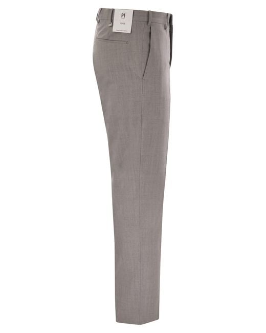 PT Torino Gray Dieci Stretch Virgin Wool Trousers for men
