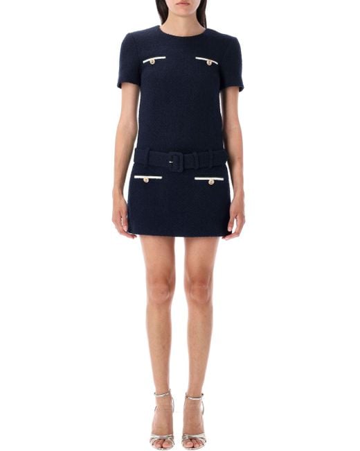 Self-Portrait Blue Bouclé Mini Dress