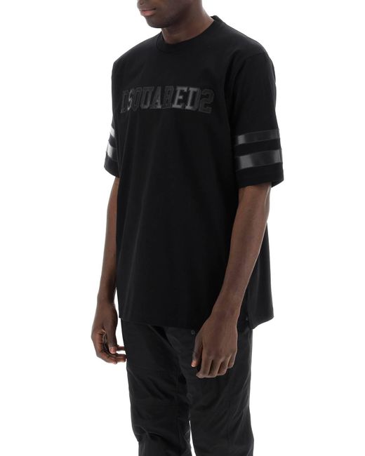 DSquared² Black T -Shirt mit künstlichen Ledereinsätzen