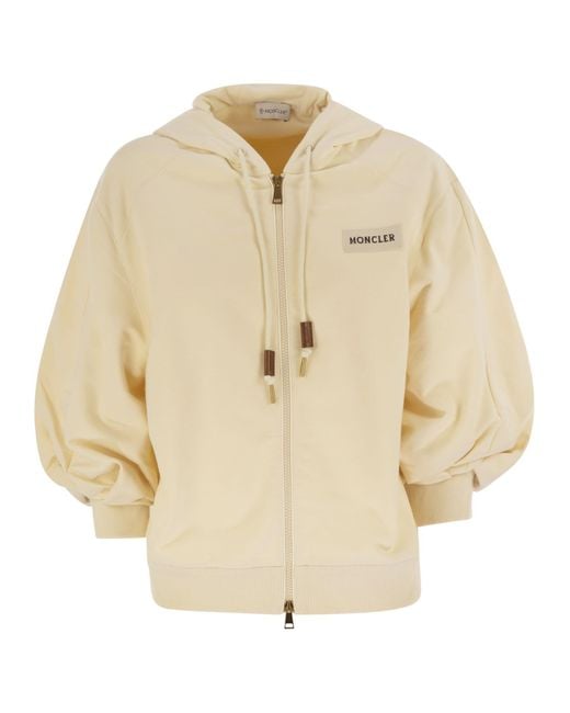 Sudadera de algodón con capucha y cremallera Moncler de hombre de color Natural
