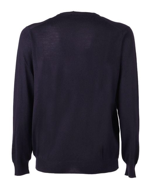 Fedeli Blue V Neck L/S Knitted Sweater