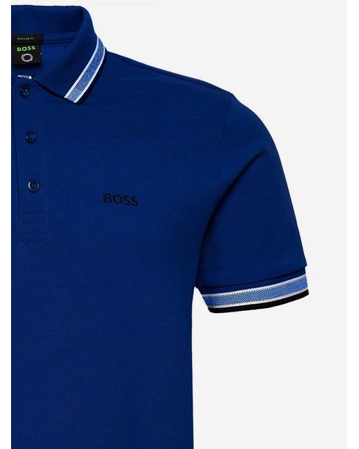 Boss Blue Cotton Piqué Polo Shirt With Logo for men