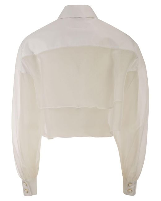 Elisabetta Franchi White Cropped Cotton Shirt With Silk Organza Inserts