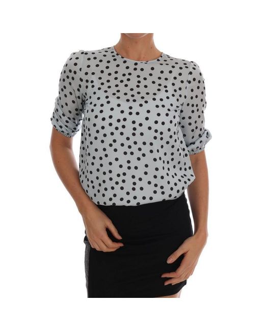 Dolce & Gabbana Multicolor Blue Polka Dotted Silk Top Blouse