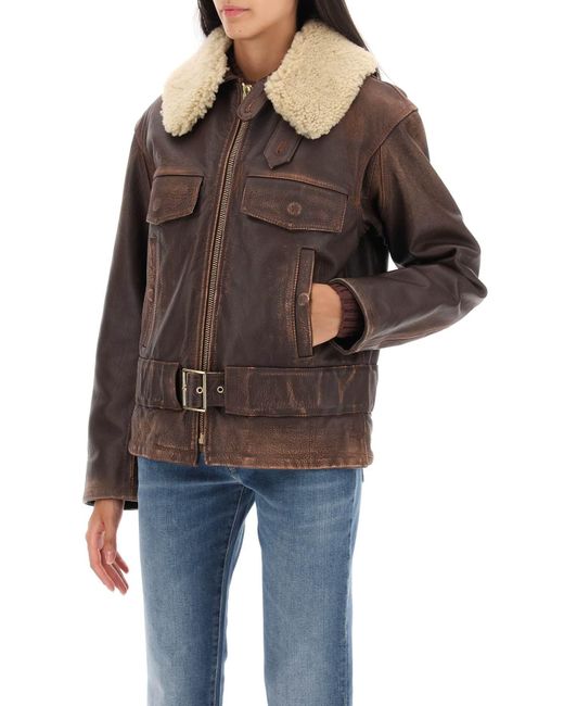 Golden Goose Deluxe Brand Brown Ilaria Calf-leather Biker Jacket