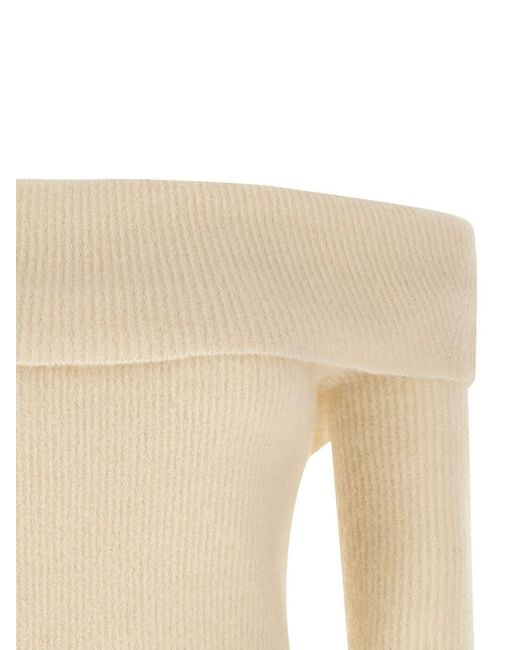 Rick Owens Natural Wool Off-Shoulder Sweater