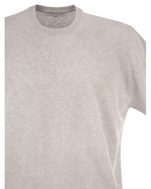 PT Torino Gray Cotton Knit T Shirt With Ribbed Finishes
