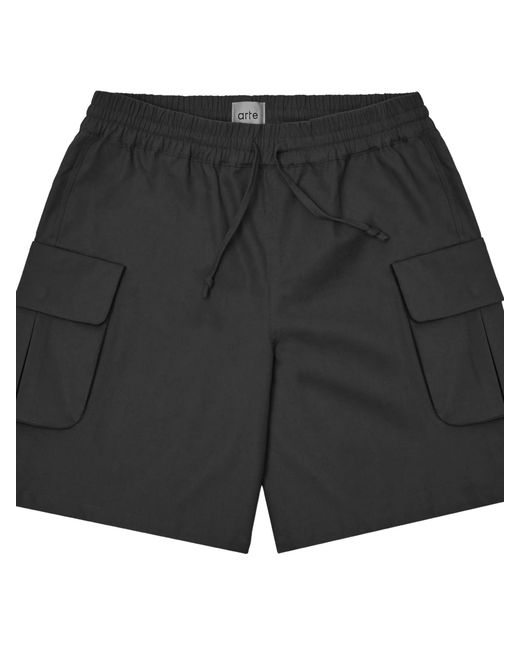 Arte' Black Linen Cargo Shorts