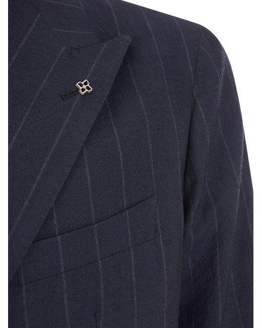 Tagliatore Blue Double-Breasted Pinstripe Suit for men