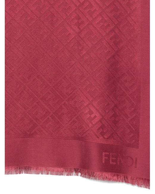 Fendi Red Ff Motif Jacquard Scarf