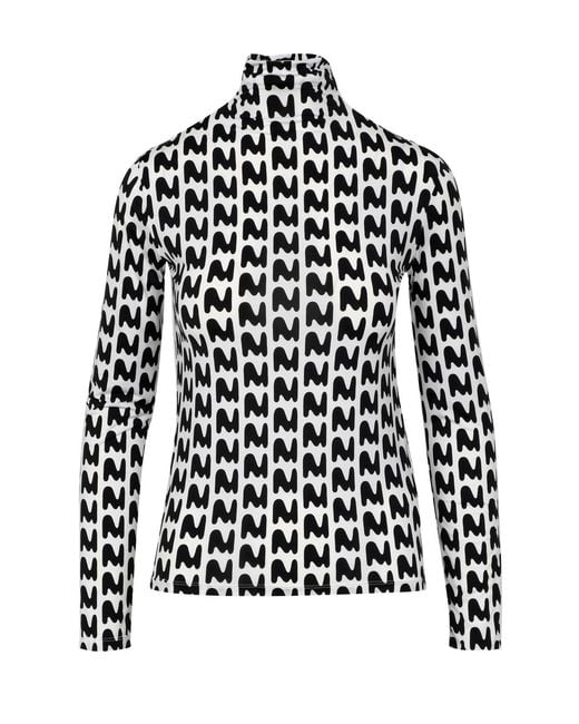 MSGM Tops ,Wit ,Witte Stretch Blouse Met M-Patroon in het Black