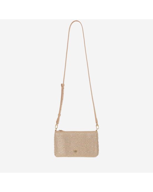 Pinko White Flat Raffia -Umhängetasche