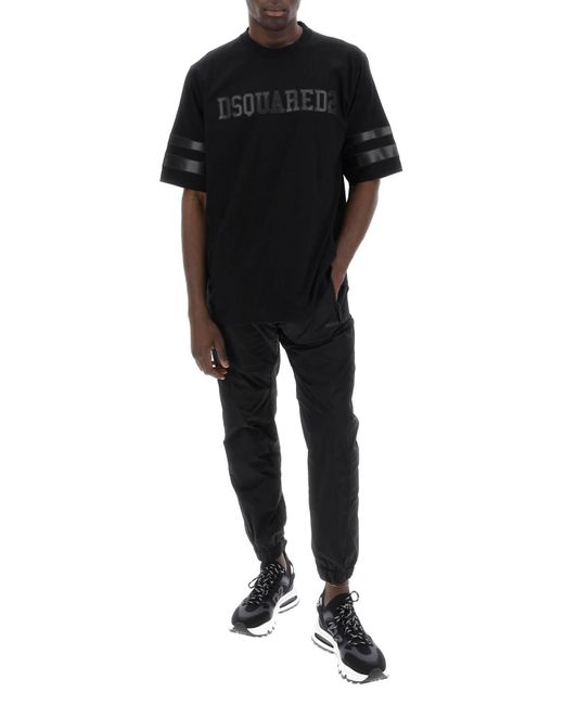 DSquared² T -shirt Met Faux Lederen Inzetstukken in het Black