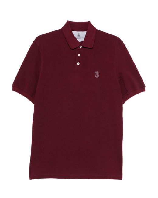 Polo En Coton À Logo Brodé Brunello Cucinelli pour homme en coloris Red