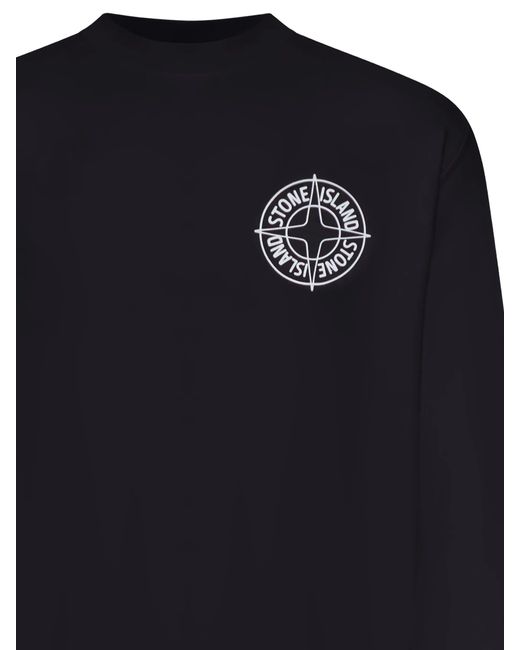 Stone Island Blue Oversized Crew Neck Sweatshirt With “Outline Compass” Print for men