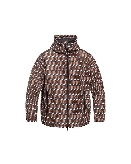 DSquared² Brown All Over Print Hooded Jacket for men