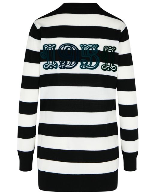 Max Mara Black Fiemme' Two-Tone Virgin Wool Cardigan