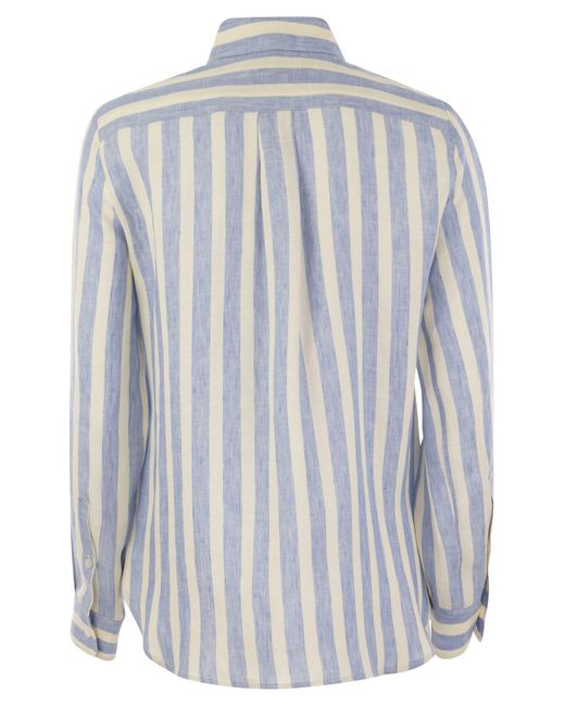 Weekend by Maxmara Lari Classic Striped Linen Shirt in het Blue