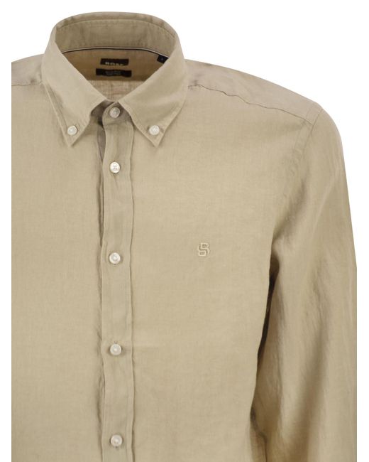 Boss Natural Pure Linen Regular Fit Shirt With Button-Down Collar for men